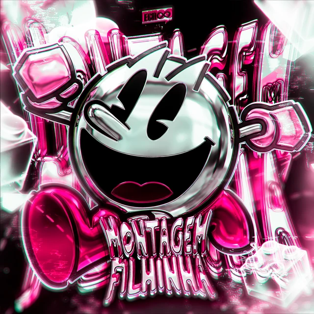 Chrome cartoon character with pink accents