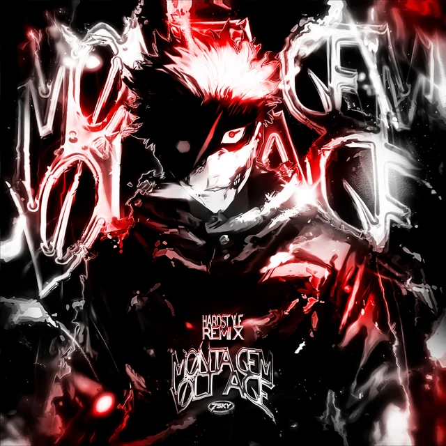 Red and silver typography framing an anime character