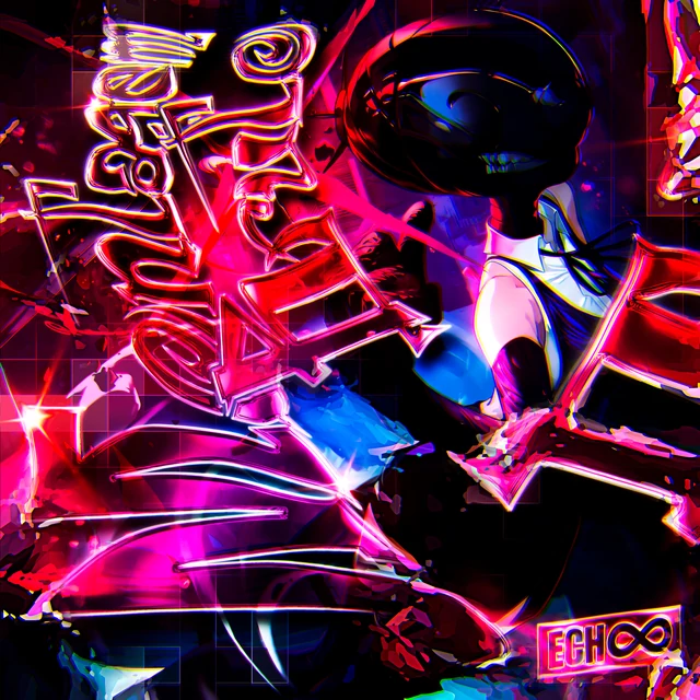 Dark neon anime artwork in red and blue