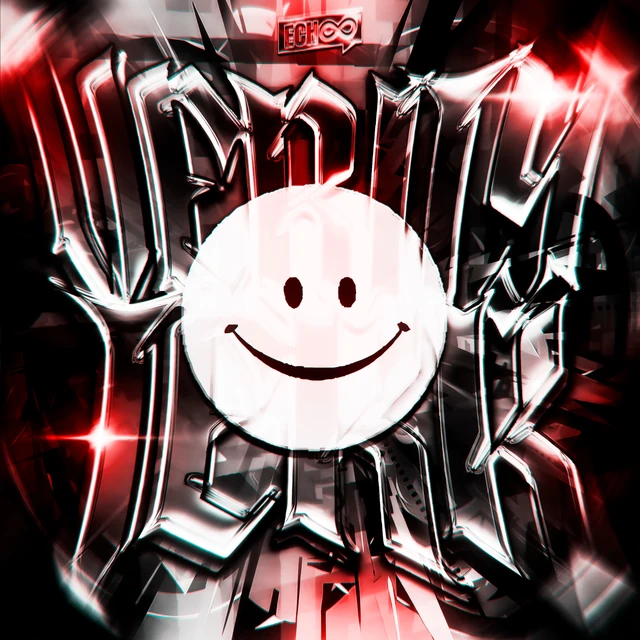 White smiley face and red chrome lettering