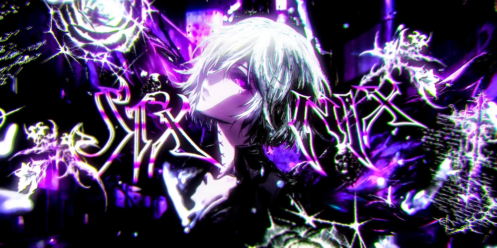 STXNIX artist profile banner with purple anime artwork and reflective lettering